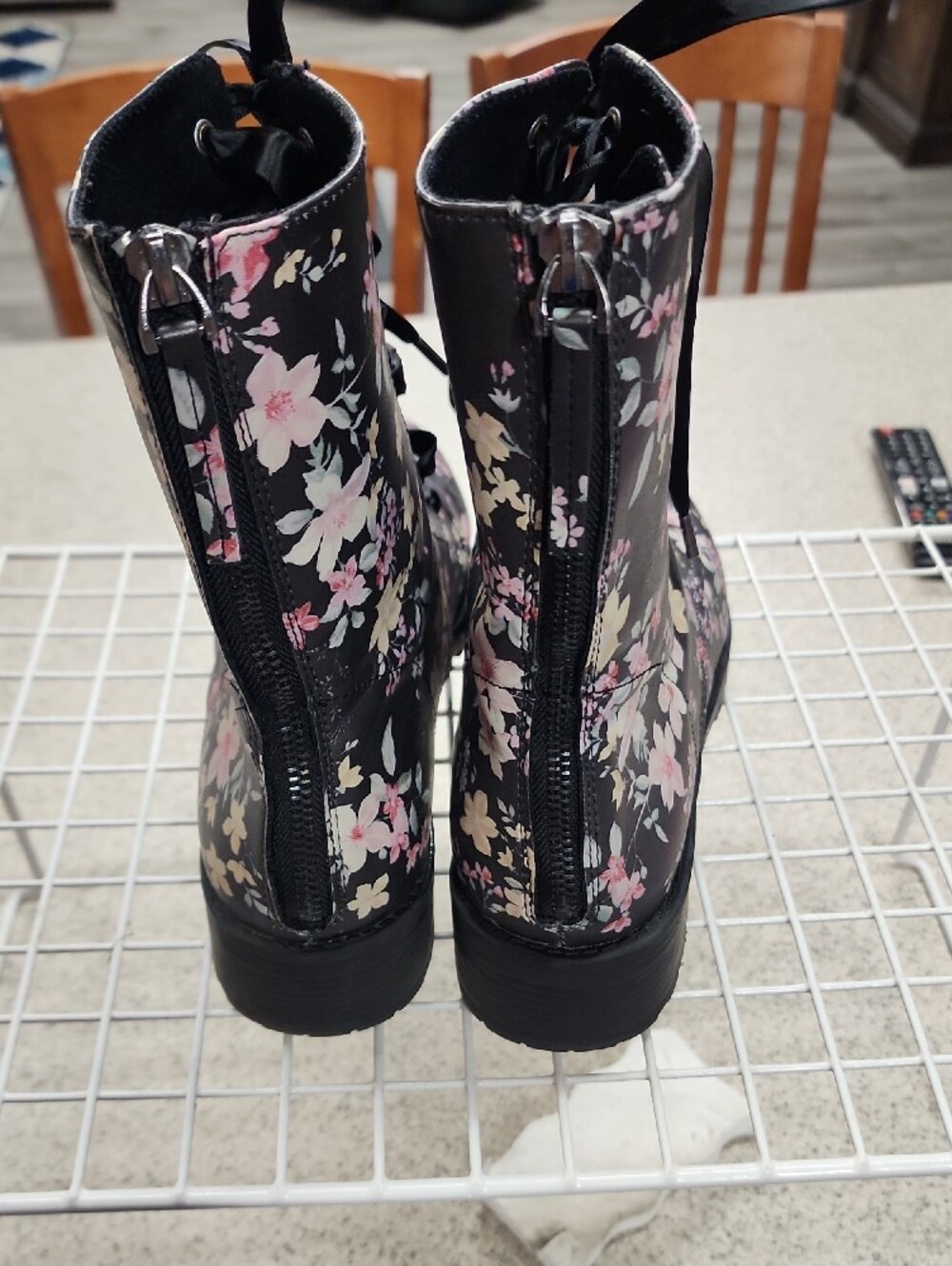 Floral Lace-Up Combat Boots - Black/Pink - Picture 3 of 5